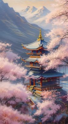 A Solitary Temple Amidst Blossoming Plums - Exquisite Brushstrokes and Vivid Landscape Imagery!