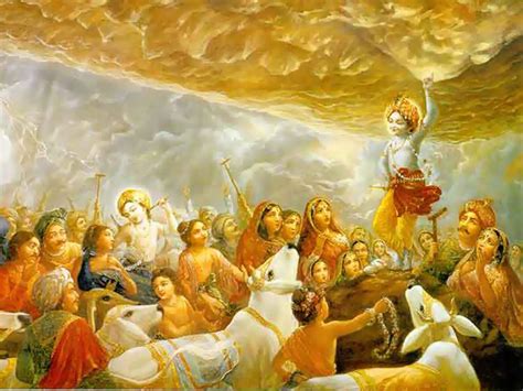 A 'Krishna Lifting Mount Govardhan' Exibe Uma Visão Mística e Poderosa do Divino!